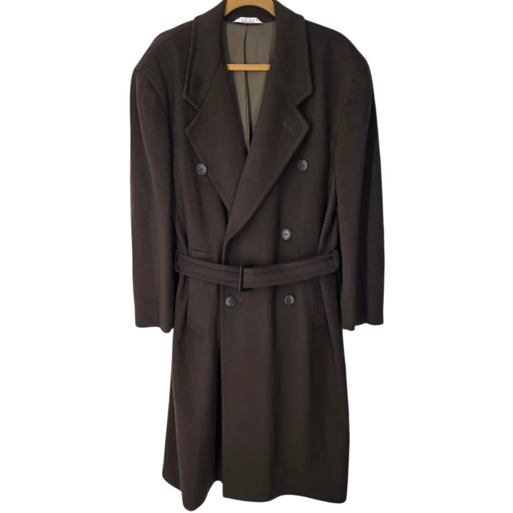 Boss Hugo Boss Continental Overcoat Wool Cashmere Double Breasted Brown Sz 34R